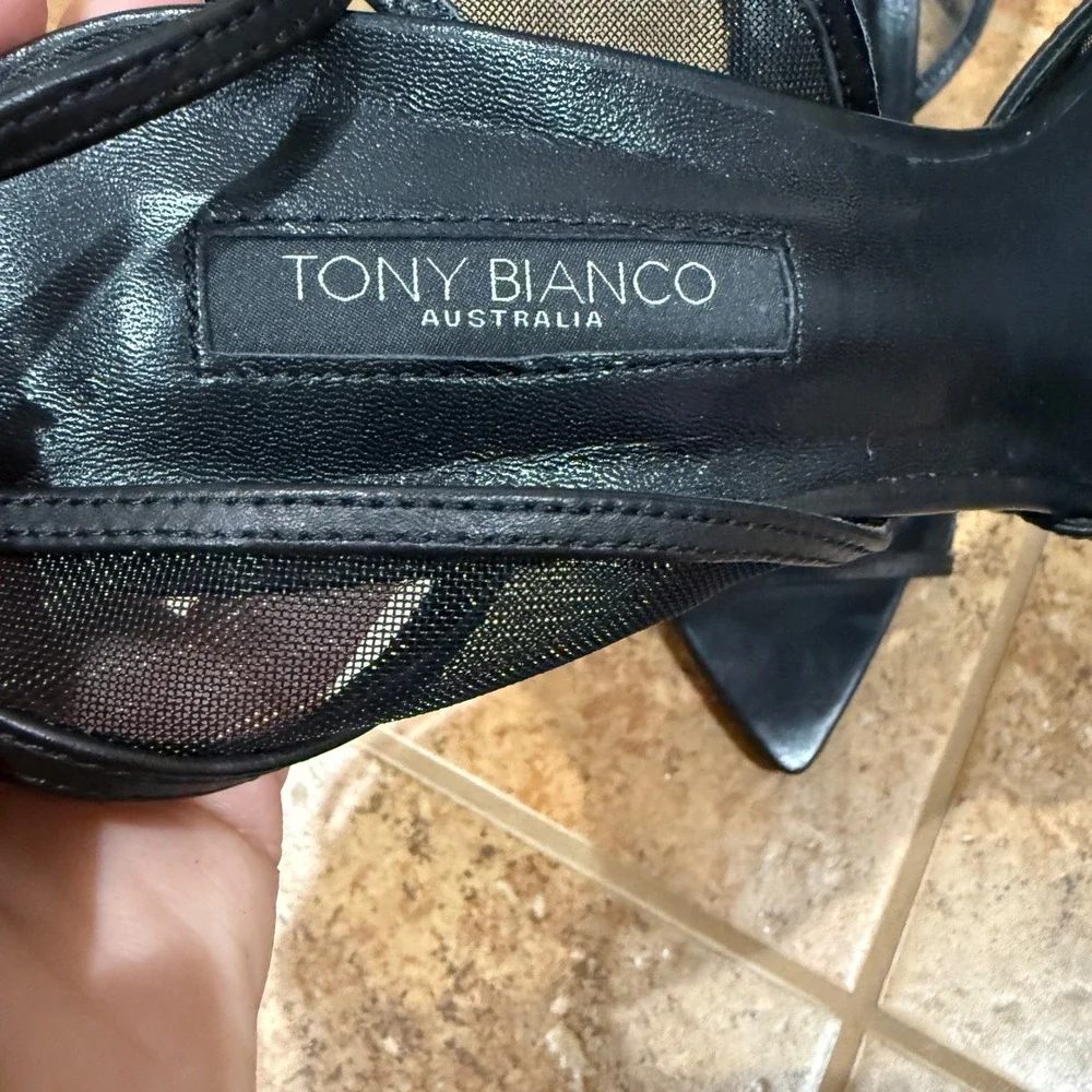 Tony Bianco Miley Black Mesh Ankle Strap Stiletto Sandal Heels Women Sz‎ 10 NWOB